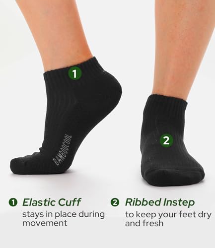 BAMBOO COOL Womens Ankle Socks, Odor-Resistant Bamboo Low Cut Socks, Moisture-Wicking Cushioned Anti-Blister Athletic Socks