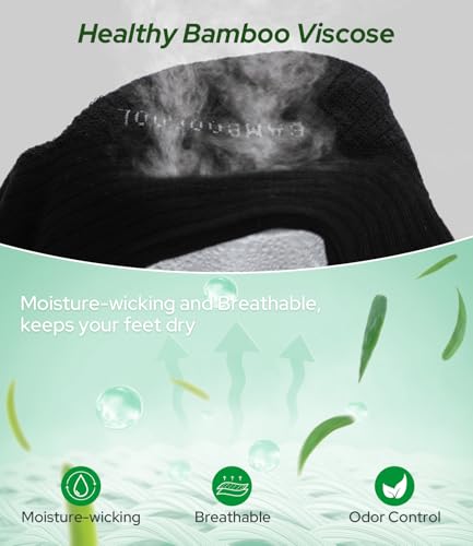 BAMBOO COOL Womens Ankle Socks, Odor-Resistant Bamboo Low Cut Socks, Moisture-Wicking Cushioned Anti-Blister Athletic Socks