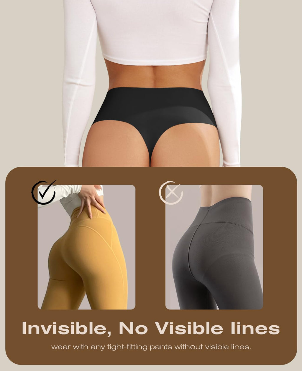Thongs for Womens High Waisted Seamless for Women Underwear Sexy Breathable Panties 6 Pack