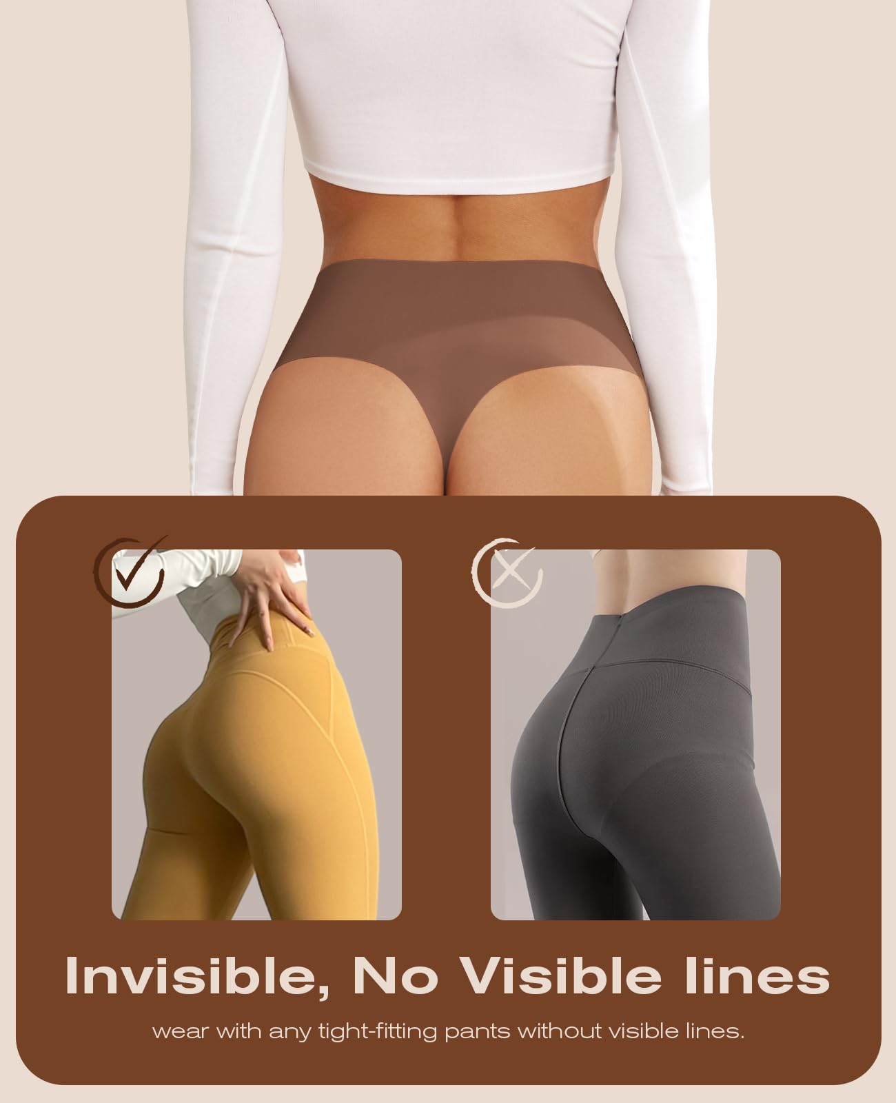 Thongs for Womens High Waisted Seamless for Women Underwear Sexy Breathable Panties 6 Pack