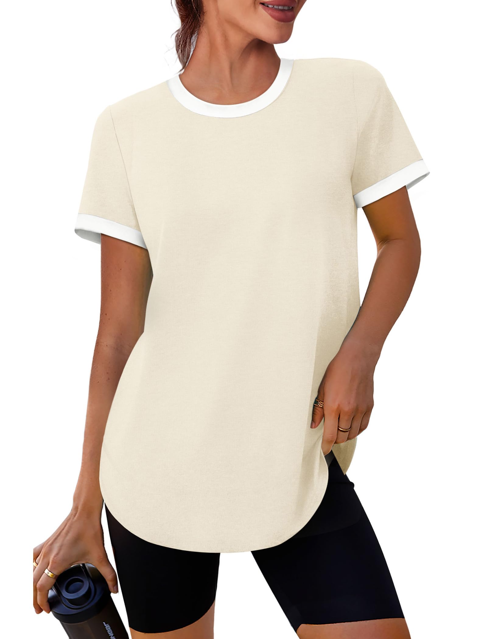 Womens Workout Tops Summer Short Sleeve Shirts Athletic Color Block Gym Clothes Outfits Sun Protection UPF 50+ T Shirts