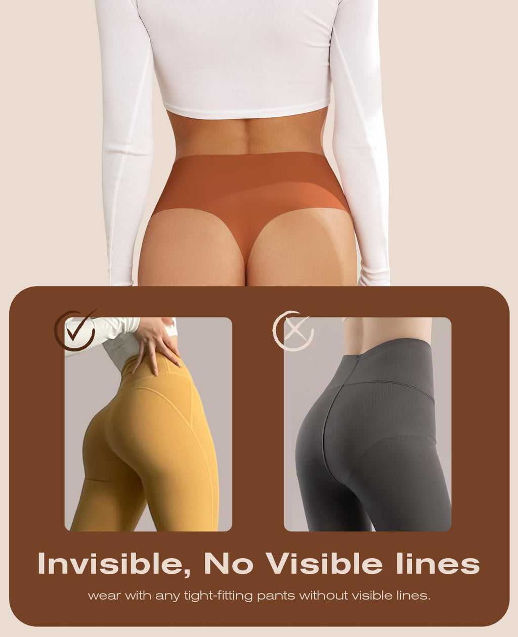 Thongs for Womens High Waisted Seamless for Women Underwear Sexy Breathable Panties 6 Pack