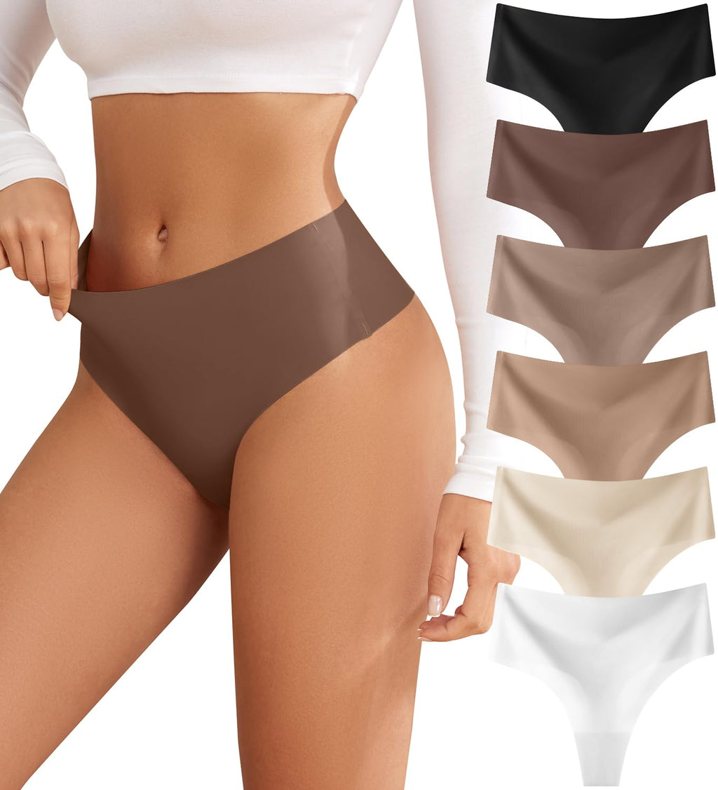 Thongs for Womens High Waisted Seamless for Women Underwear Sexy Breathable Panties 6 Pack