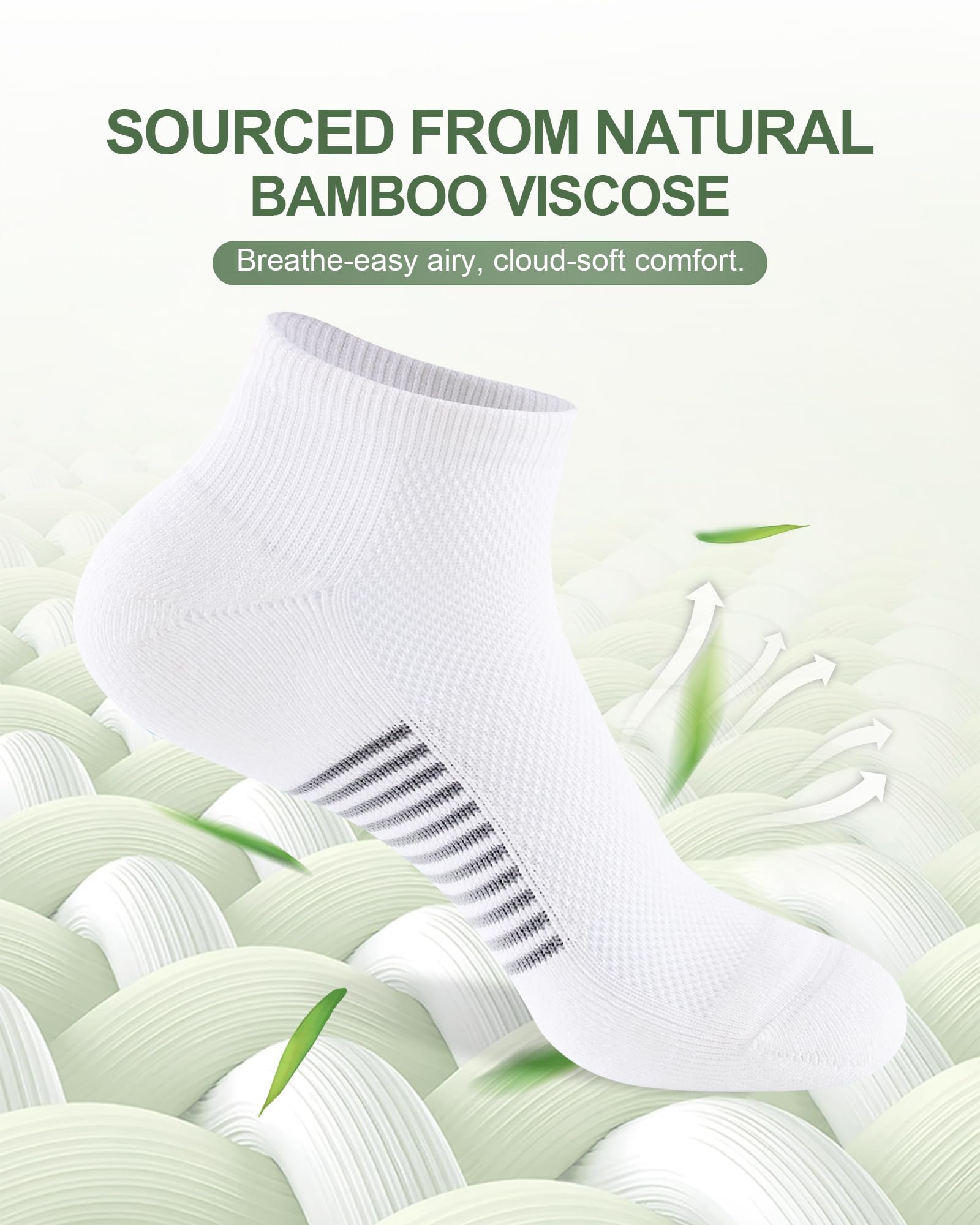 Ankle Socks for Men, Bamboo Socks Running Athletic Cushioned Moisture Wicking Low Cut Reinforced, 8 Pairs