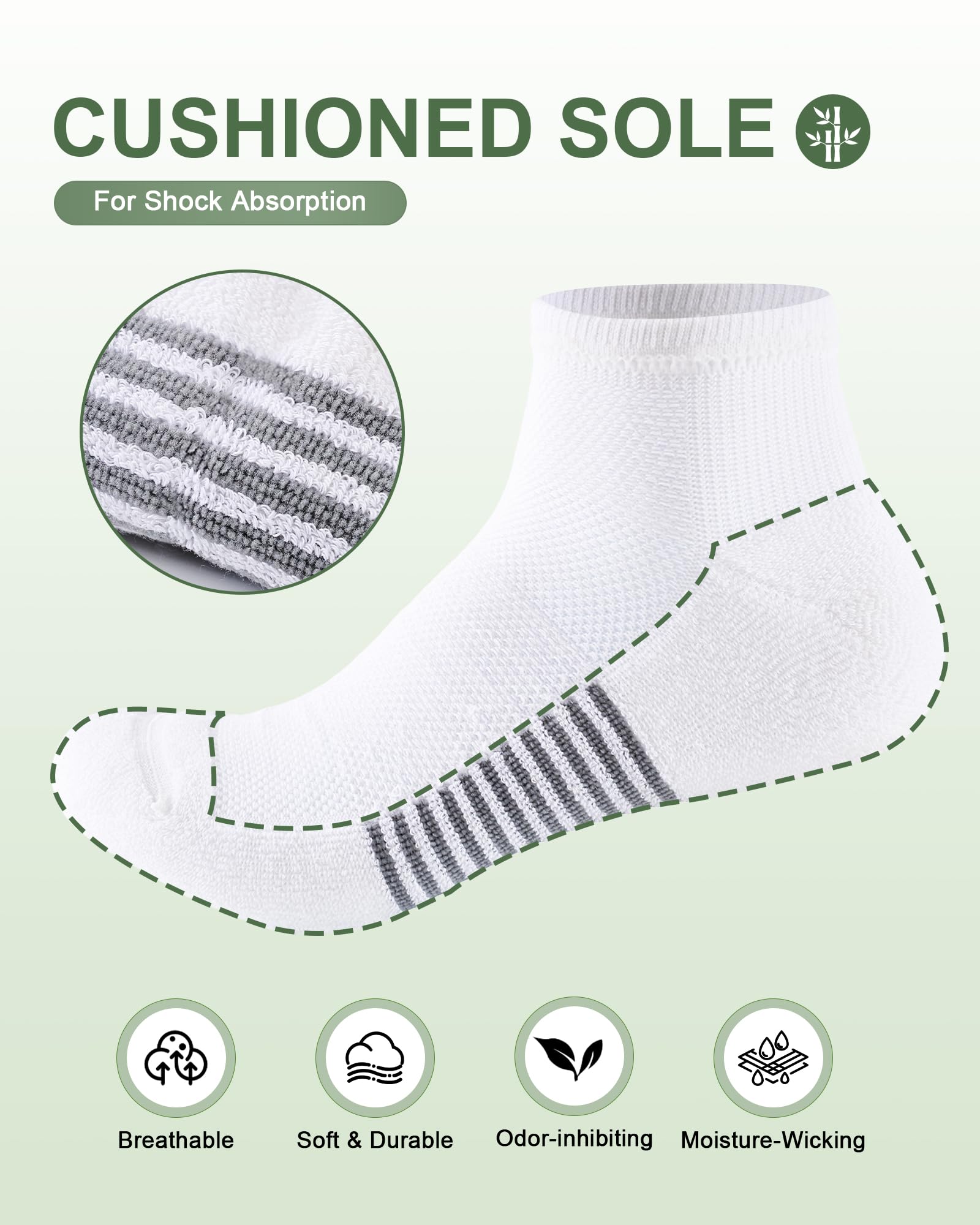 Ankle Socks for Men, Bamboo Socks Running Athletic Cushioned Moisture Wicking Low Cut Reinforced, 8 Pairs