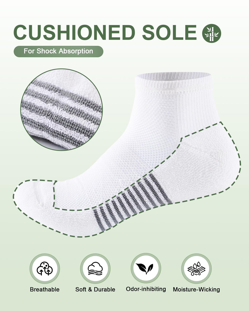 Ankle Socks for Men, Bamboo Socks Running Athletic Cushioned Moisture Wicking Low Cut Reinforced, 8 Pairs