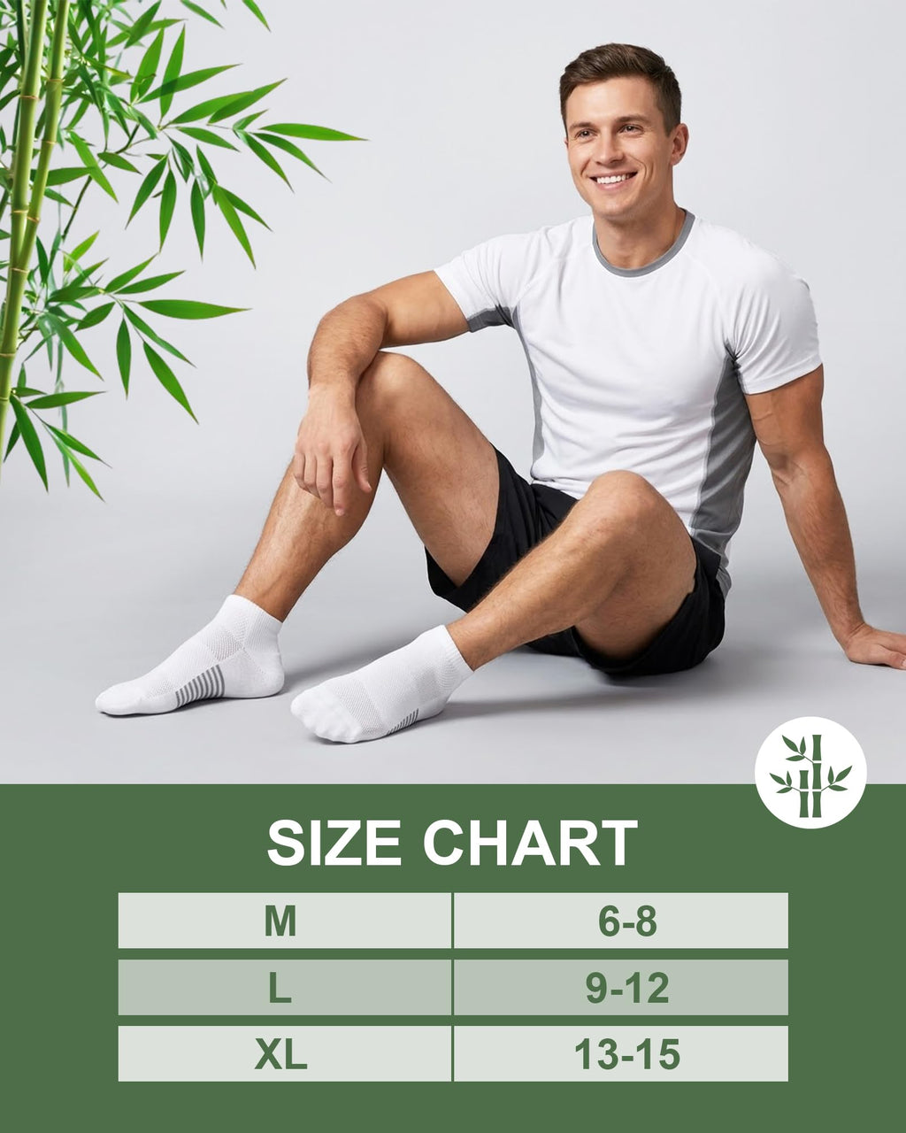 Ankle Socks for Men, Bamboo Socks Running Athletic Cushioned Moisture Wicking Low Cut Reinforced, 8 Pairs