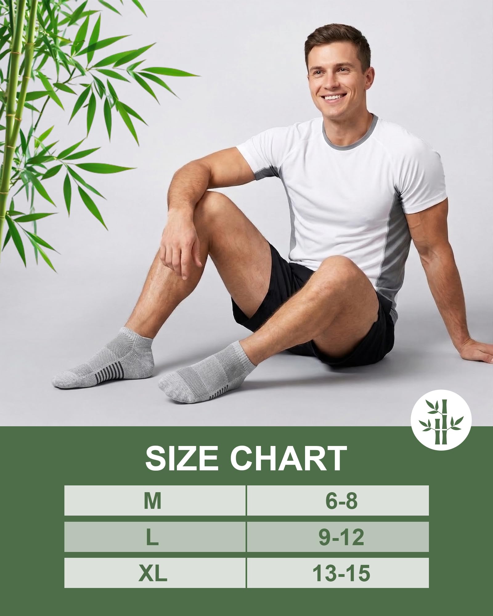 Ankle Socks for Men, Bamboo Socks Running Athletic Cushioned Moisture Wicking Low Cut Reinforced, 8 Pairs