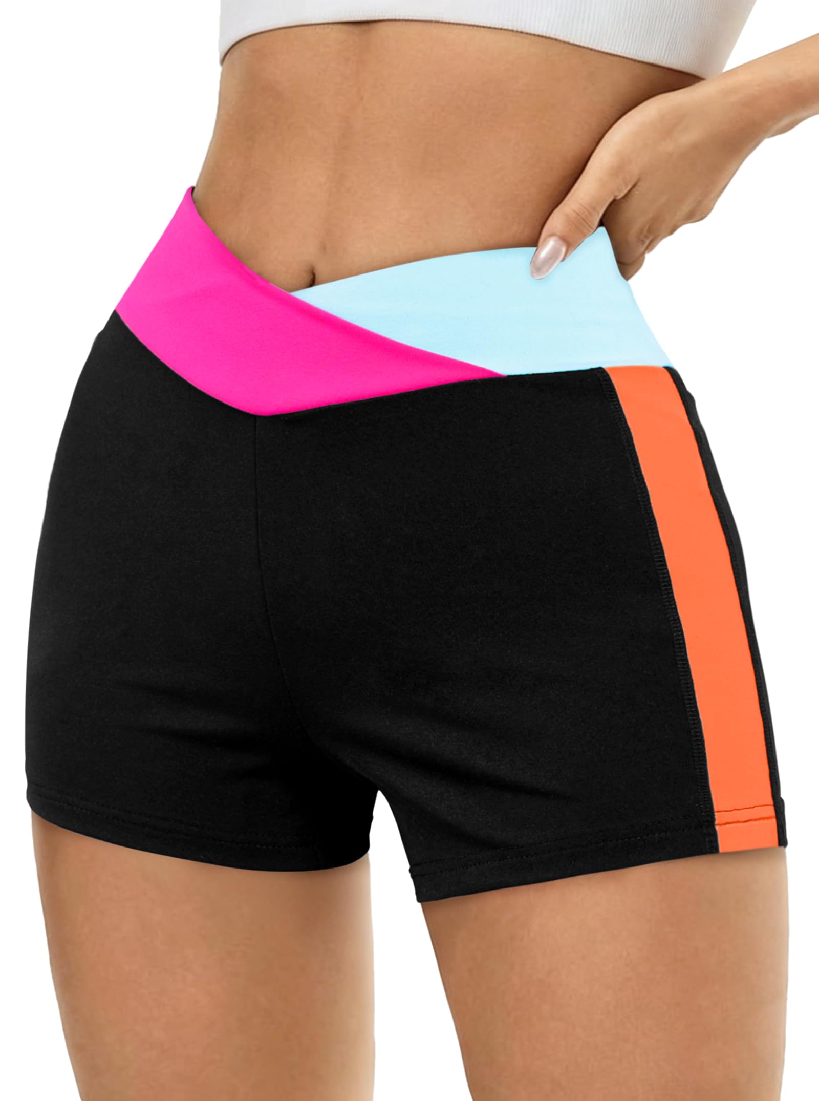 SOFIA'S CHOICE Women Color Block Workout Shorts Stretchy Athletic Biker Shorts Shorts for Yoga Gym Running