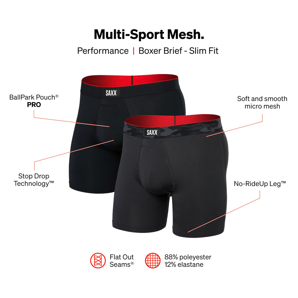 SAXX Underwear Co. Men's Multi-Sport Mesh Boxer Brief Fly 2 Pack