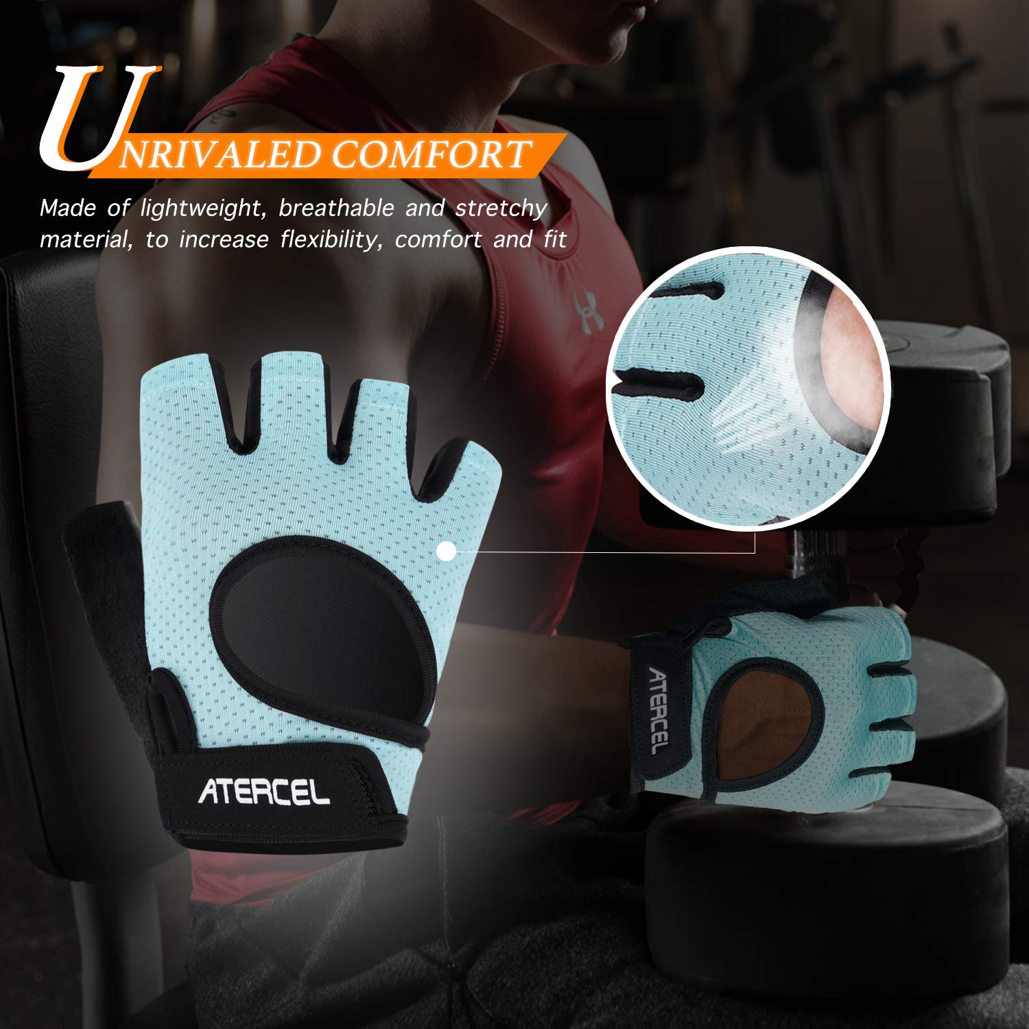 ATERCEL Weight Lifting Gloves Full Palm Protection, Workout Gloves for Gym, Cycling, Exercise, Breathable, Super Lightweight for Mens and Women