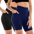 Leafigure 2 Pack Womens Biker Shorts with Pockets, High Waisted Yoga Shorts for Women Running Gym and Workout