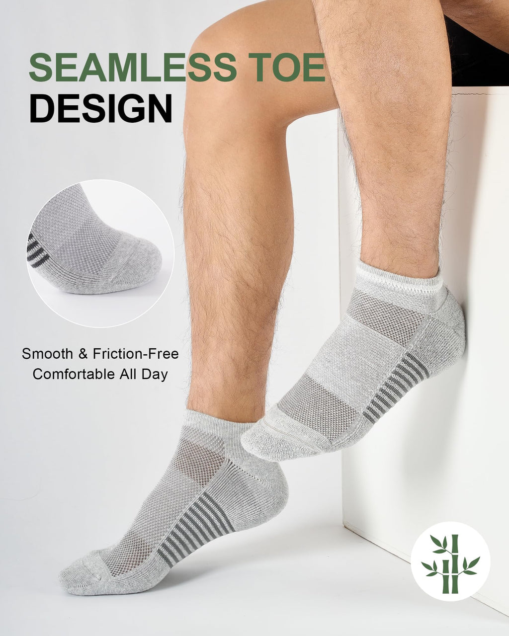 Ankle Socks for Men, Bamboo Socks Running Athletic Cushioned Moisture Wicking Low Cut Reinforced, 8 Pairs