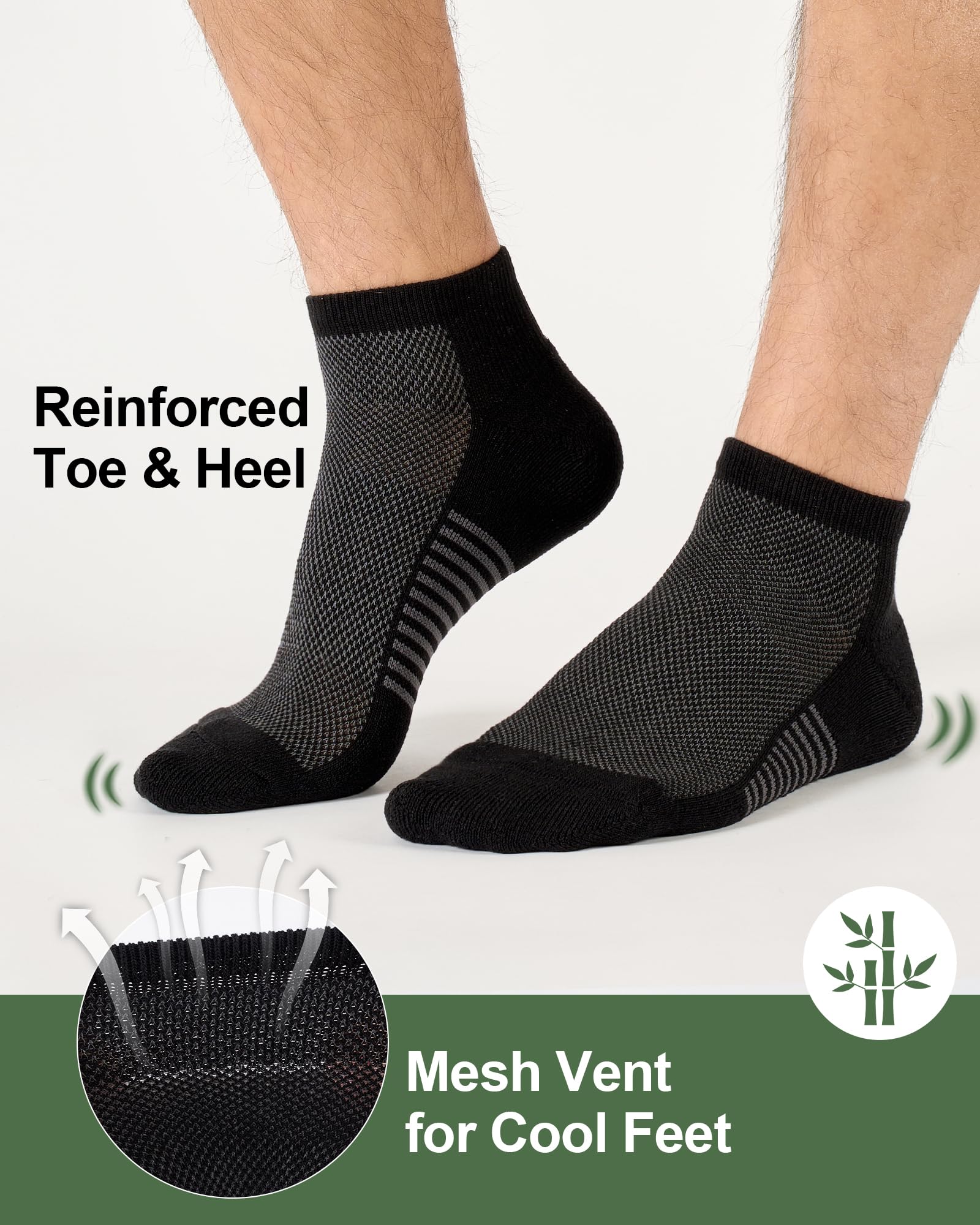 Ankle Socks for Men, Bamboo Socks Running Athletic Cushioned Moisture Wicking Low Cut Reinforced, 8 Pairs