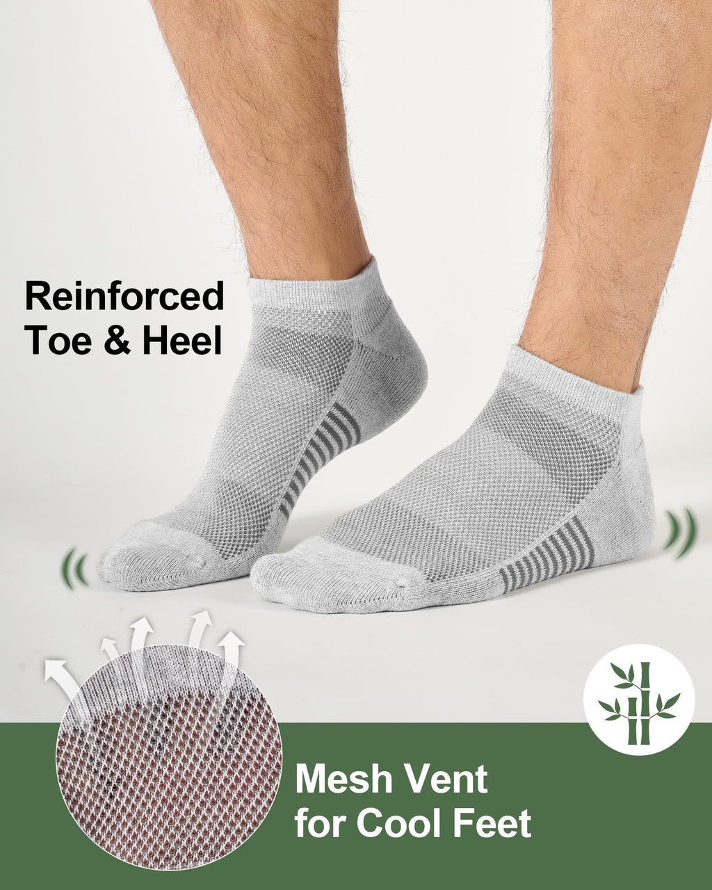 Ankle Socks for Men, Bamboo Socks Running Athletic Cushioned Moisture Wicking Low Cut Reinforced, 8 Pairs