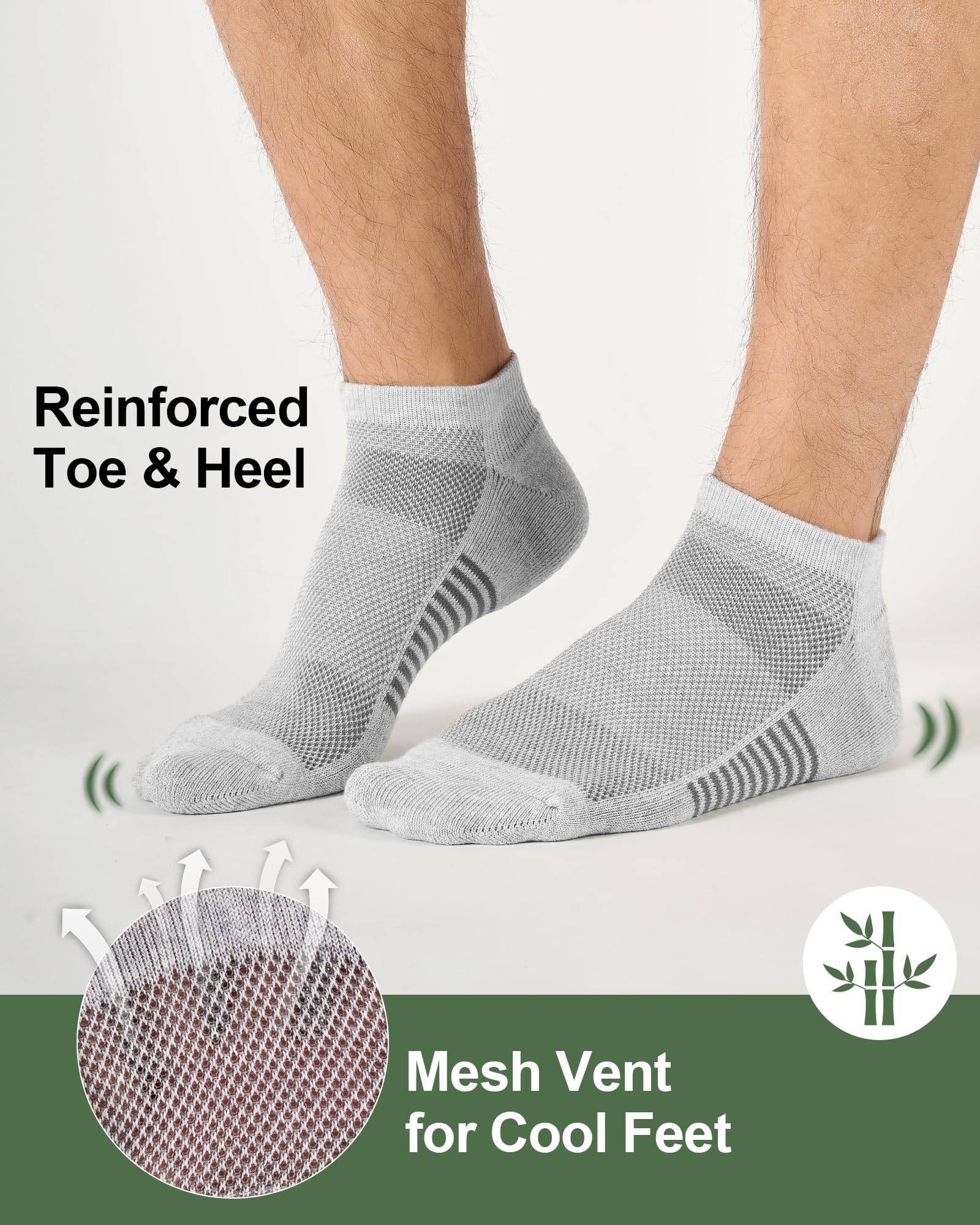 Ankle Socks for Men, Bamboo Socks Running Athletic Cushioned Moisture Wicking Low Cut Reinforced, 8 Pairs