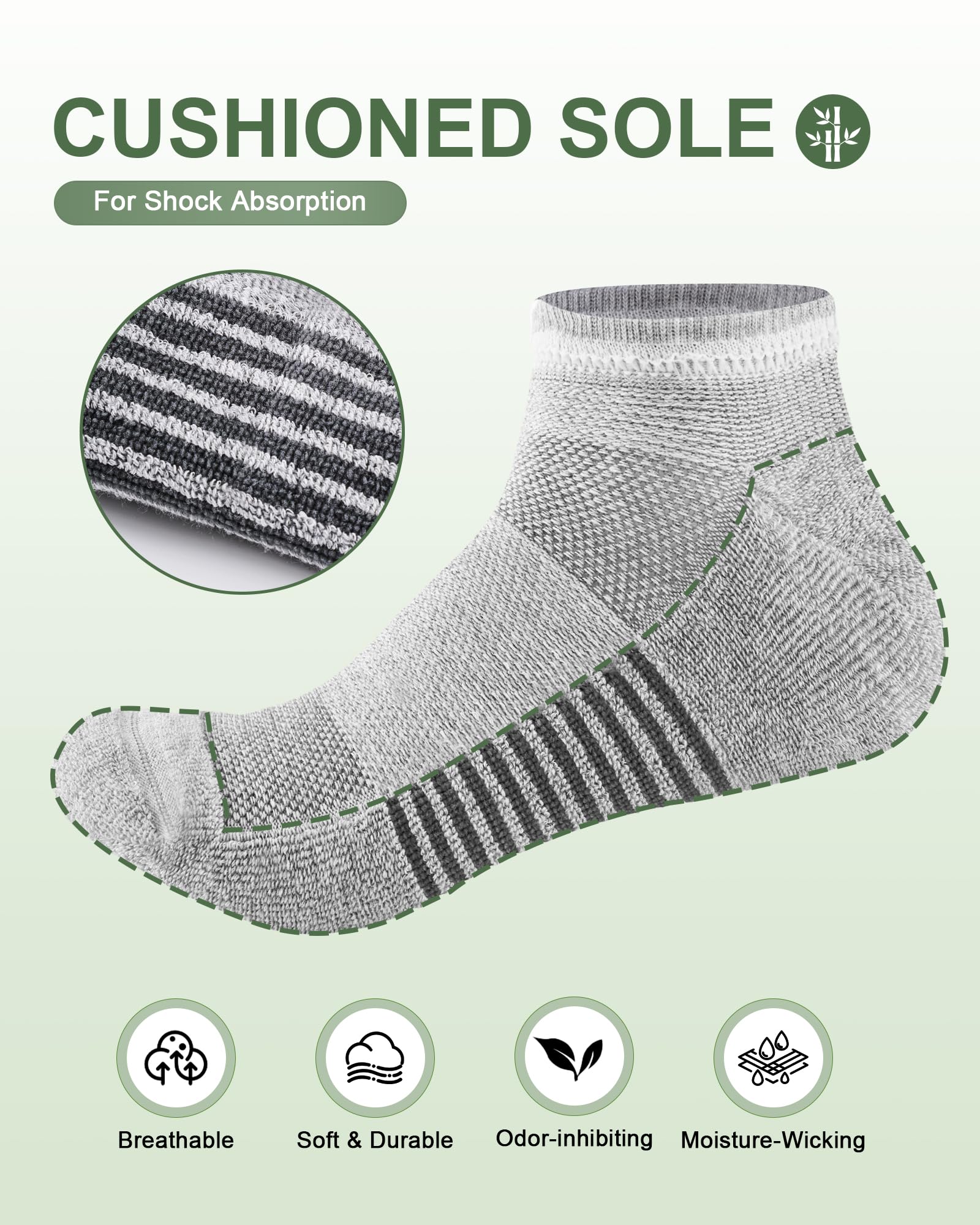 Ankle Socks for Men, Bamboo Socks Running Athletic Cushioned Moisture Wicking Low Cut Reinforced, 8 Pairs