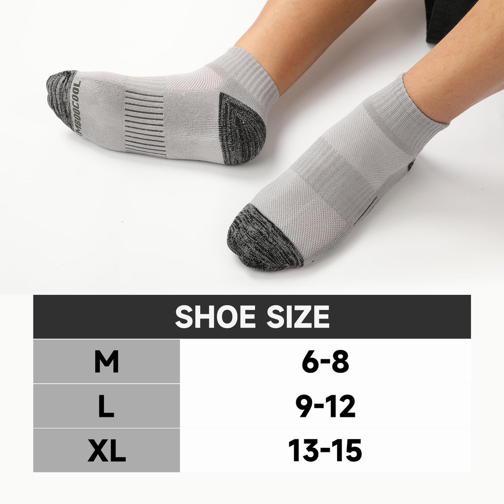 BAMBOO COOL Men's Ankle Socks Athletic Low Cut Cushioned Moisture Wicking, Running Socks Arch Support Breathable, 6 Pack