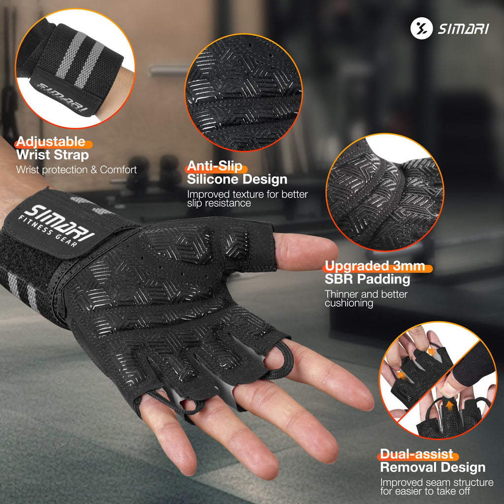 SIMARI Breathable Workout Gloves for Men & Women, Weight Lifting Gloves with Padded, Grip, Full Palm Protection, Gift for Gym Exercise, Cycling, Weightlifting Training, Fitness, Black, Pink, Size