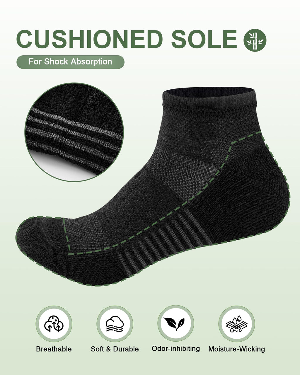 Ankle Socks for Men, Bamboo Socks Running Athletic Cushioned Moisture Wicking Low Cut Reinforced, 8 Pairs