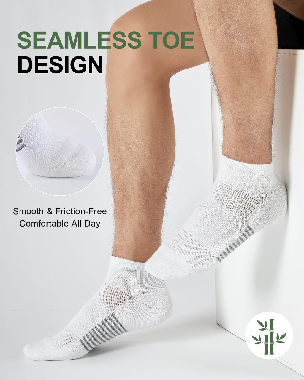 Ankle Socks for Men, Bamboo Socks Running Athletic Cushioned Moisture Wicking Low Cut Reinforced, 8 Pairs