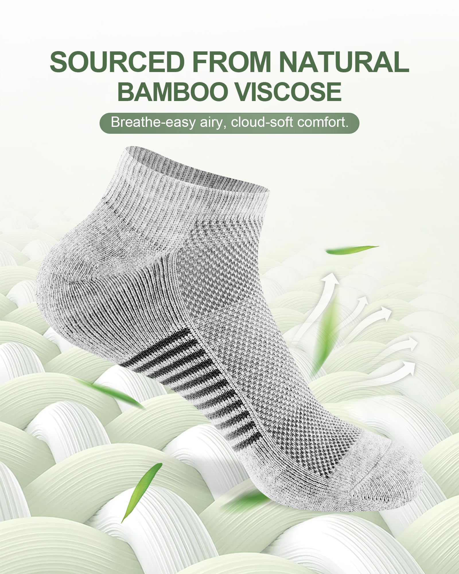Ankle Socks for Men, Bamboo Socks Running Athletic Cushioned Moisture Wicking Low Cut Reinforced, 8 Pairs