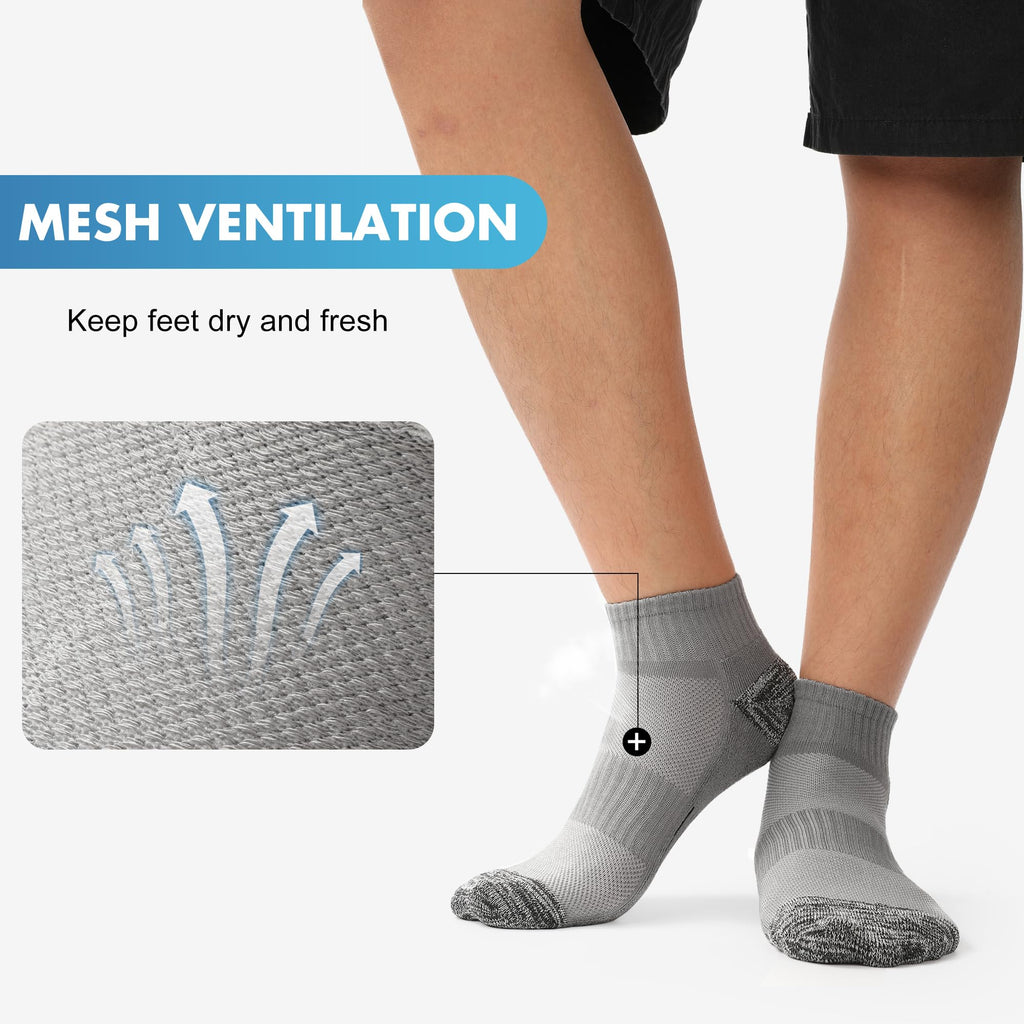 BAMBOO COOL Men's Ankle Socks Athletic Low Cut Cushioned Moisture Wicking, Running Socks Arch Support Breathable, 6 Pack