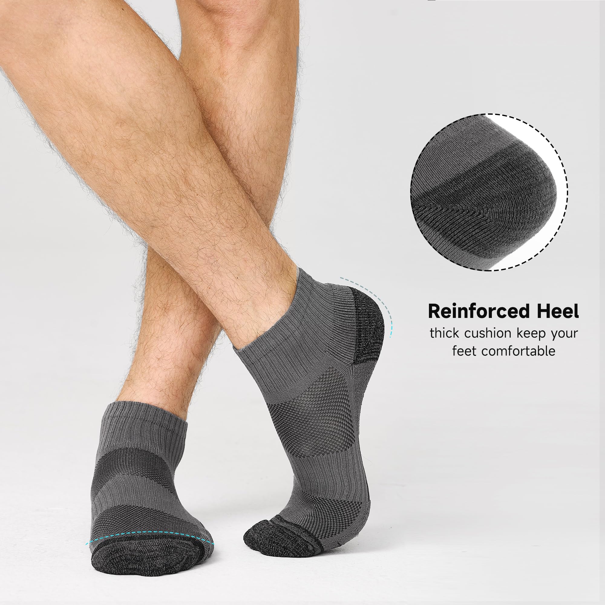 BAMBOO COOL Men's Ankle Socks Athletic Low Cut Cushioned Moisture Wicking, Running Socks Arch Support Breathable, 6 Pack