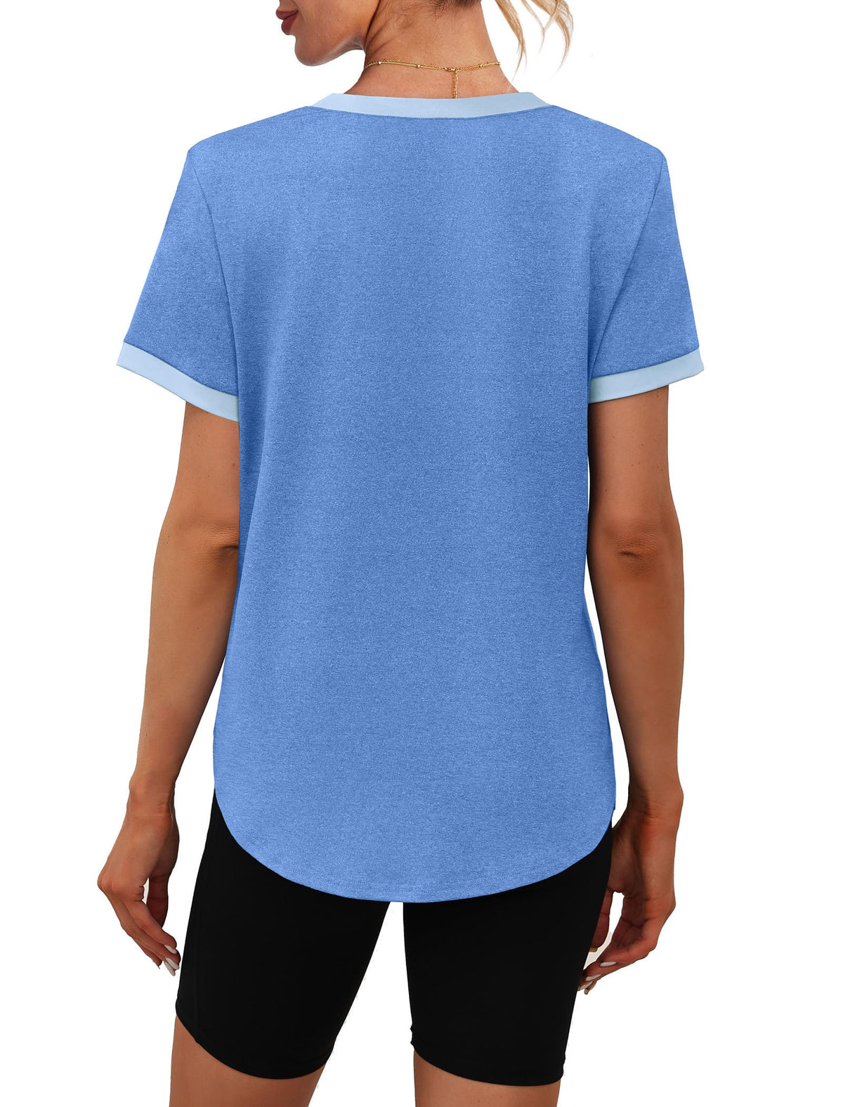 Womens Workout Tops Summer Short Sleeve Shirts Athletic Color Block Gym Clothes Outfits Sun Protection UPF 50+ T Shirts