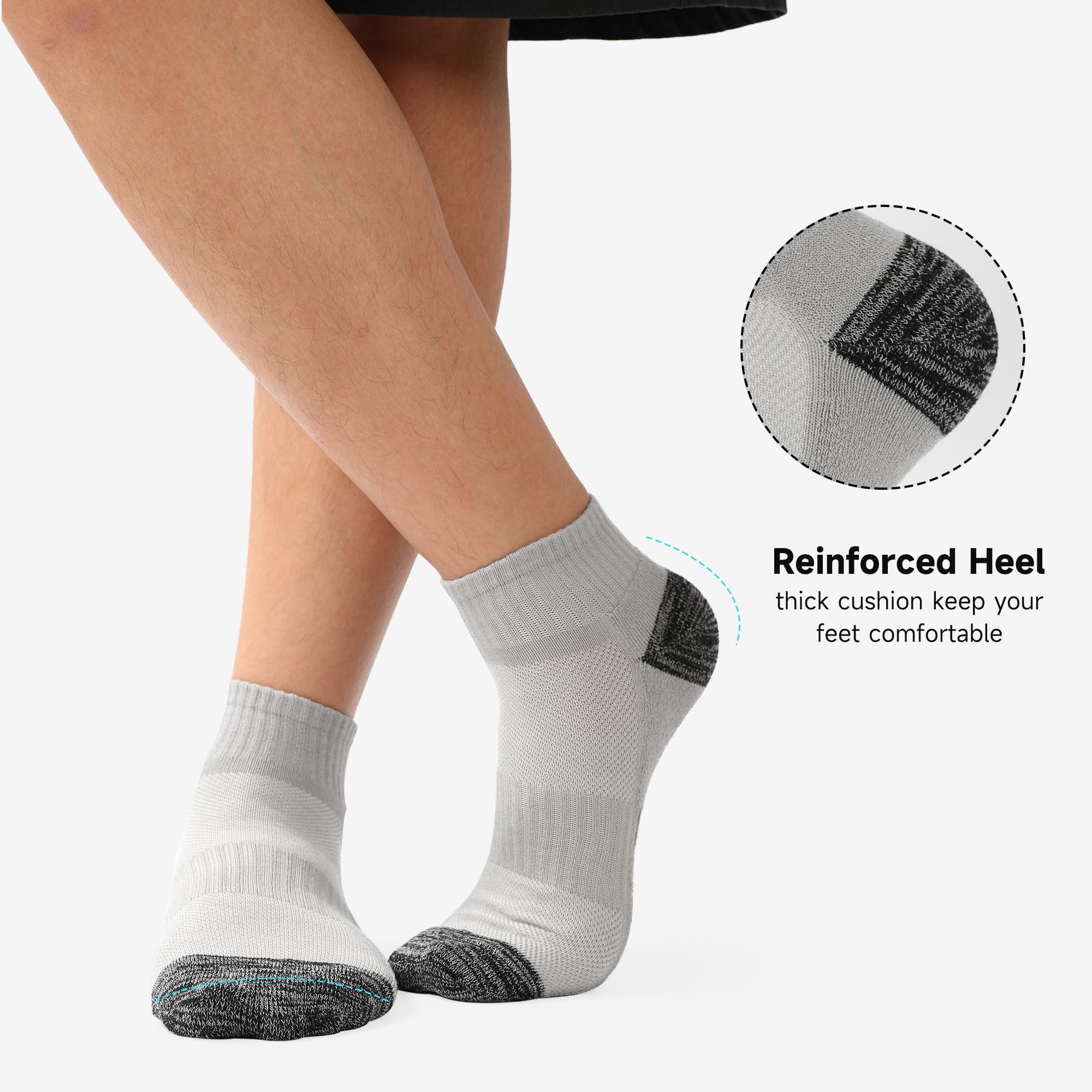 BAMBOO COOL Men's Ankle Socks Athletic Low Cut Cushioned Moisture Wicking, Running Socks Arch Support Breathable, 6 Pack