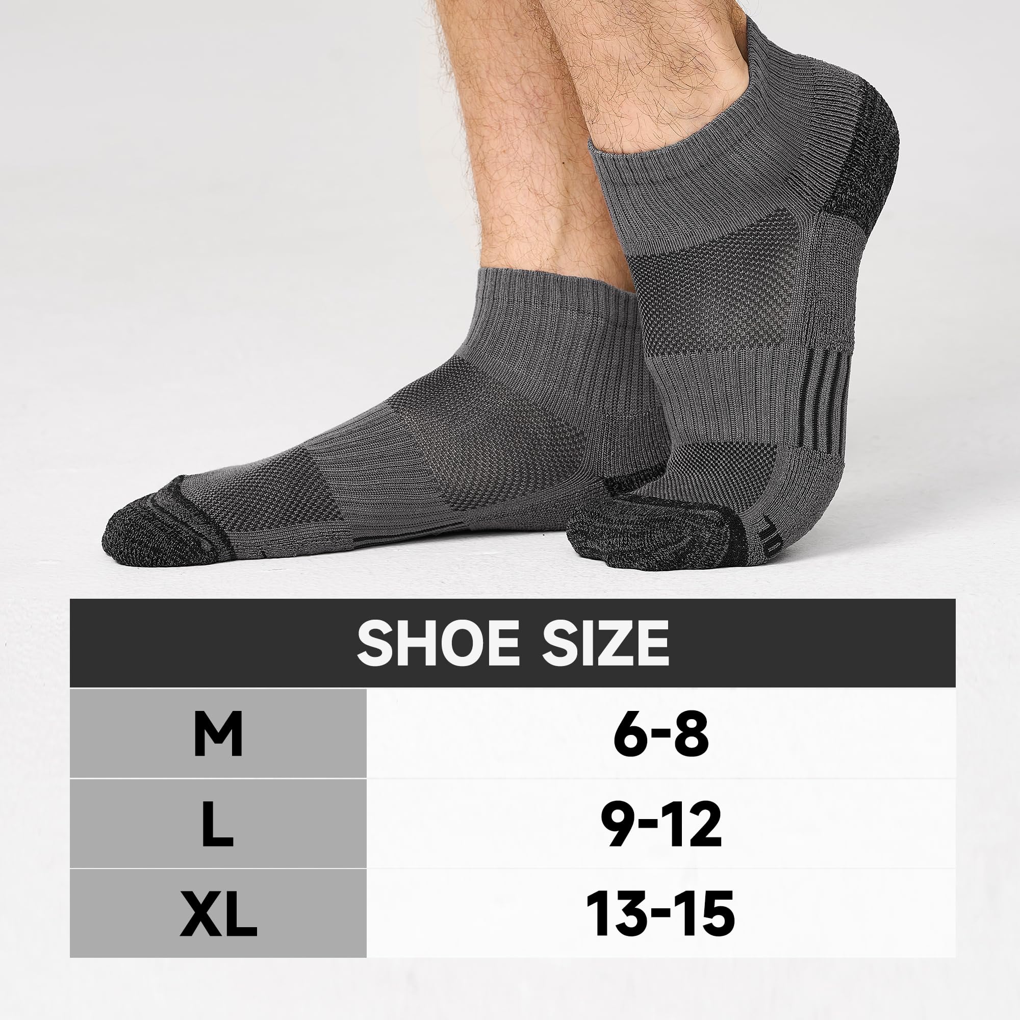 BAMBOO COOL Men's Ankle Socks Athletic Low Cut Cushioned Moisture Wicking, Running Socks Arch Support Breathable, 6 Pack
