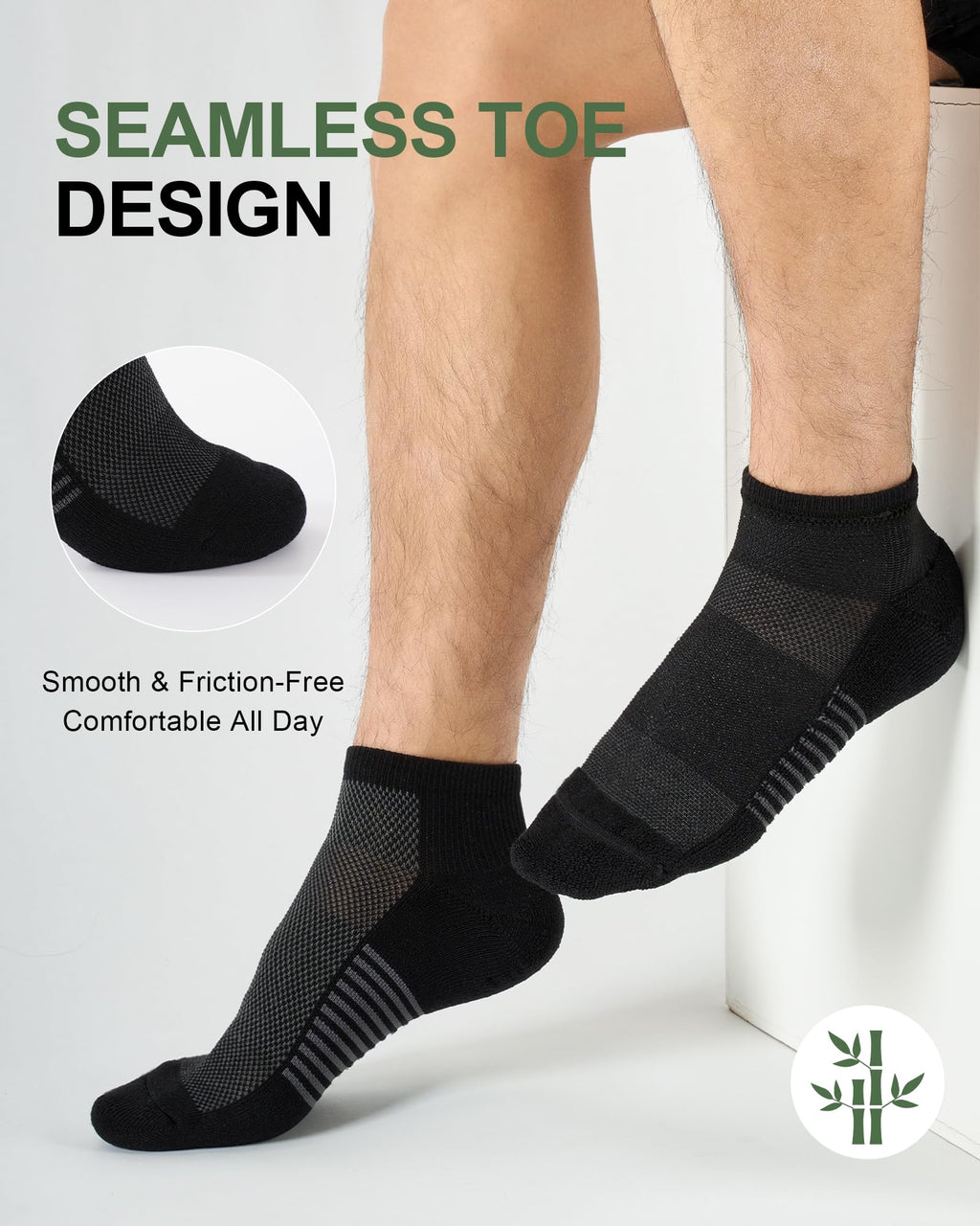 Ankle Socks for Men, Bamboo Socks Running Athletic Cushioned Moisture Wicking Low Cut Reinforced, 8 Pairs