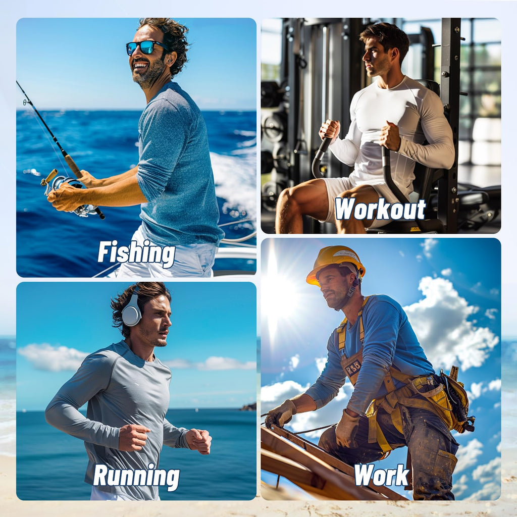 3 Pack Long Sleeve Shirts for Men - Quick Dry Moisture Wicking UV Sun Protection T-Shirts for Fishing Workout Athletic Gym