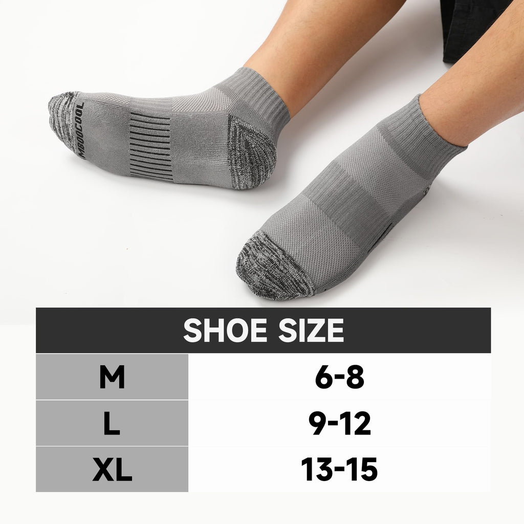 BAMBOO COOL Men's Ankle Socks Athletic Low Cut Cushioned Moisture Wicking, Running Socks Arch Support Breathable, 6 Pack