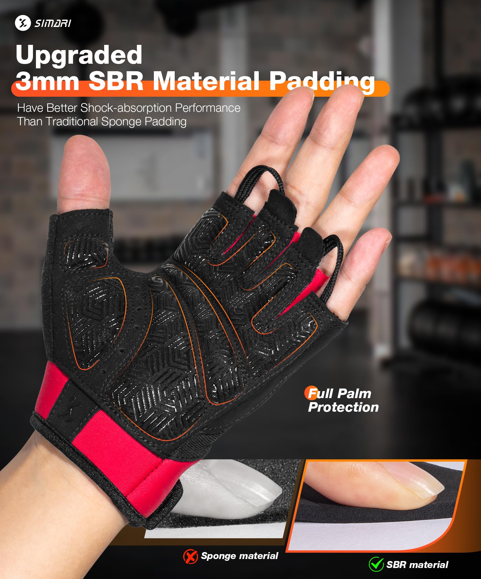 SIMARI Breathable Workout Gloves for Men & Women, Weight Lifting Gloves with Padded, Grip, Full Palm Protection, Gift for Gym Exercise, Cycling, Weightlifting Training, Fitness, Black, Pink, Size