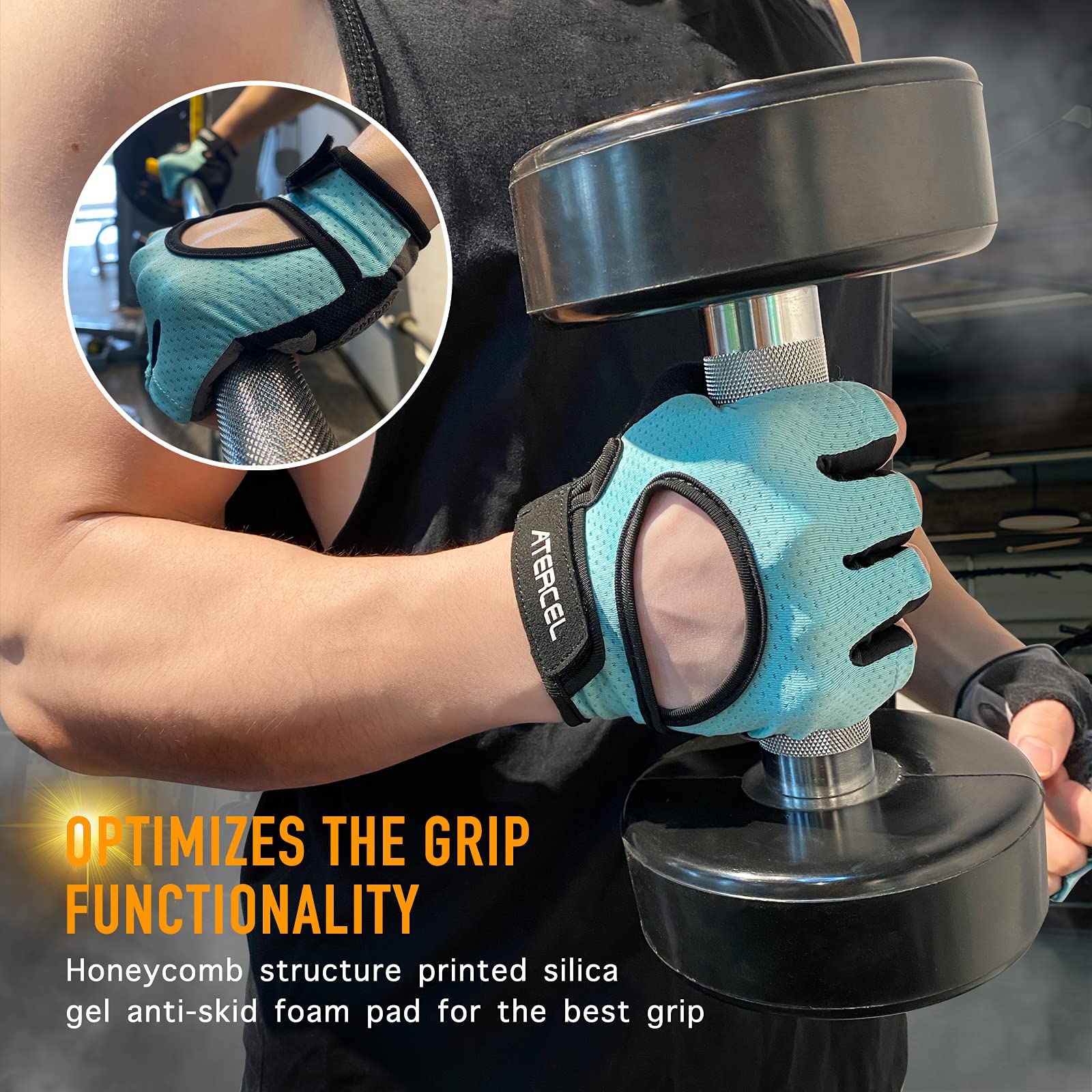 ATERCEL Weight Lifting Gloves Full Palm Protection, Workout Gloves for Gym, Cycling, Exercise, Breathable, Super Lightweight for Mens and Women