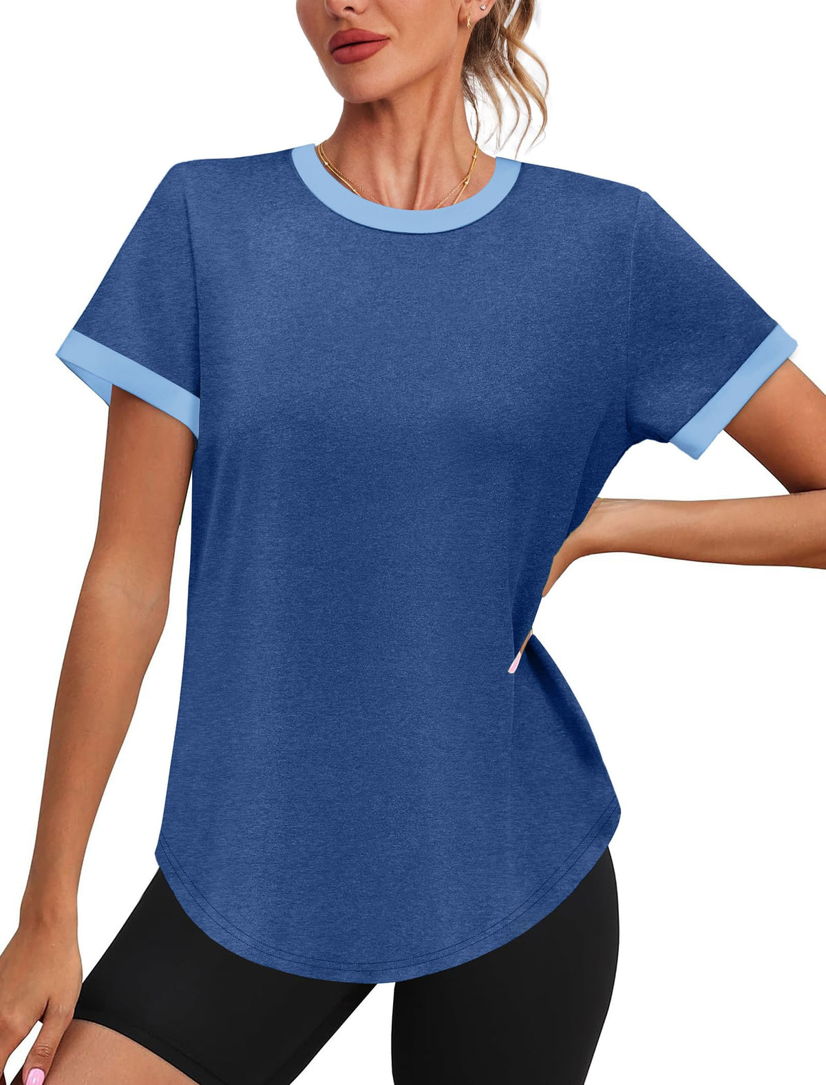 Womens Workout Tops Summer Short Sleeve Shirts Athletic Color Block Gym Clothes Outfits Sun Protection UPF 50+ T Shirts