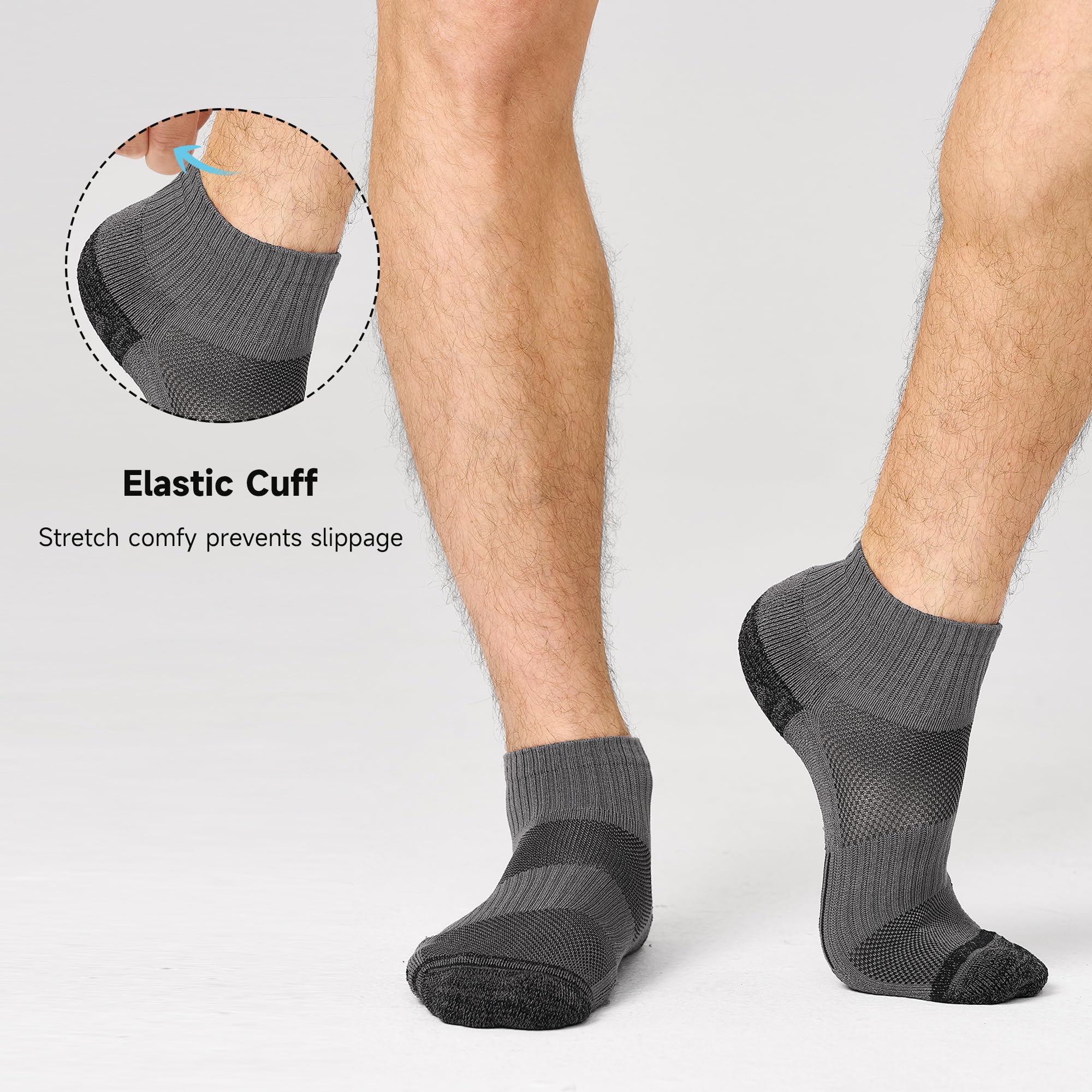 BAMBOO COOL Men's Ankle Socks Athletic Low Cut Cushioned Moisture Wicking, Running Socks Arch Support Breathable, 6 Pack