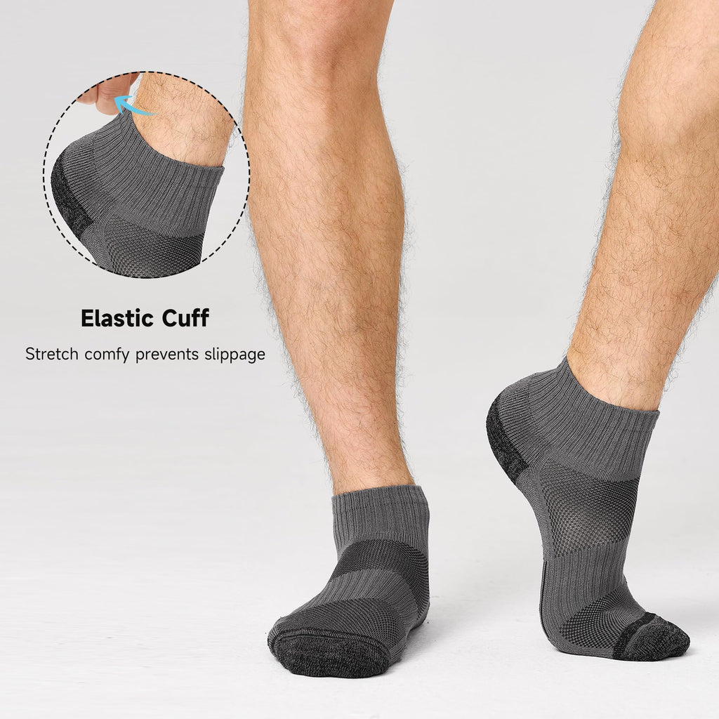 BAMBOO COOL Men's Ankle Socks Athletic Low Cut Cushioned Moisture Wicking, Running Socks Arch Support Breathable, 6 Pack