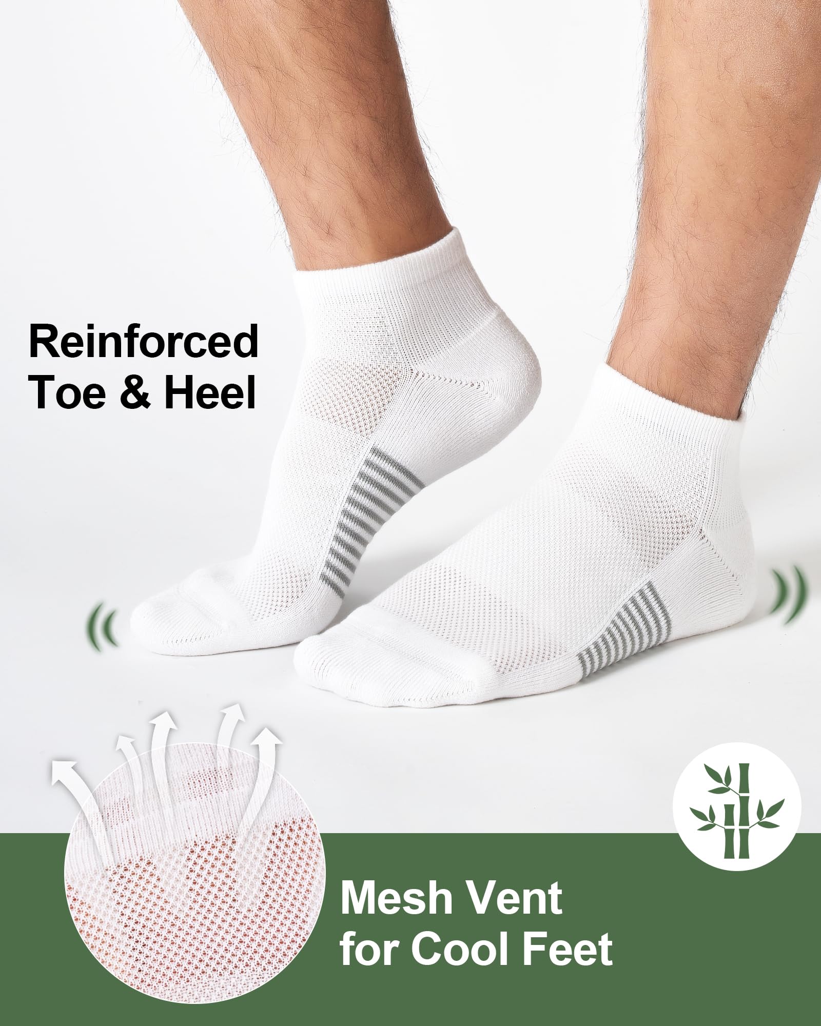 Ankle Socks for Men, Bamboo Socks Running Athletic Cushioned Moisture Wicking Low Cut Reinforced, 8 Pairs