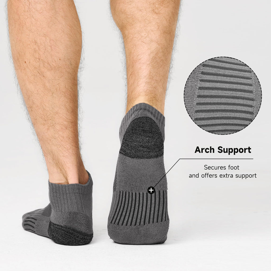 BAMBOO COOL Men's Ankle Socks Athletic Low Cut Cushioned Moisture Wicking, Running Socks Arch Support Breathable, 6 Pack